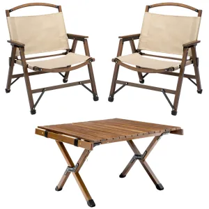Bamboo Foldable Camping Table   2 Chairs Travel Kit