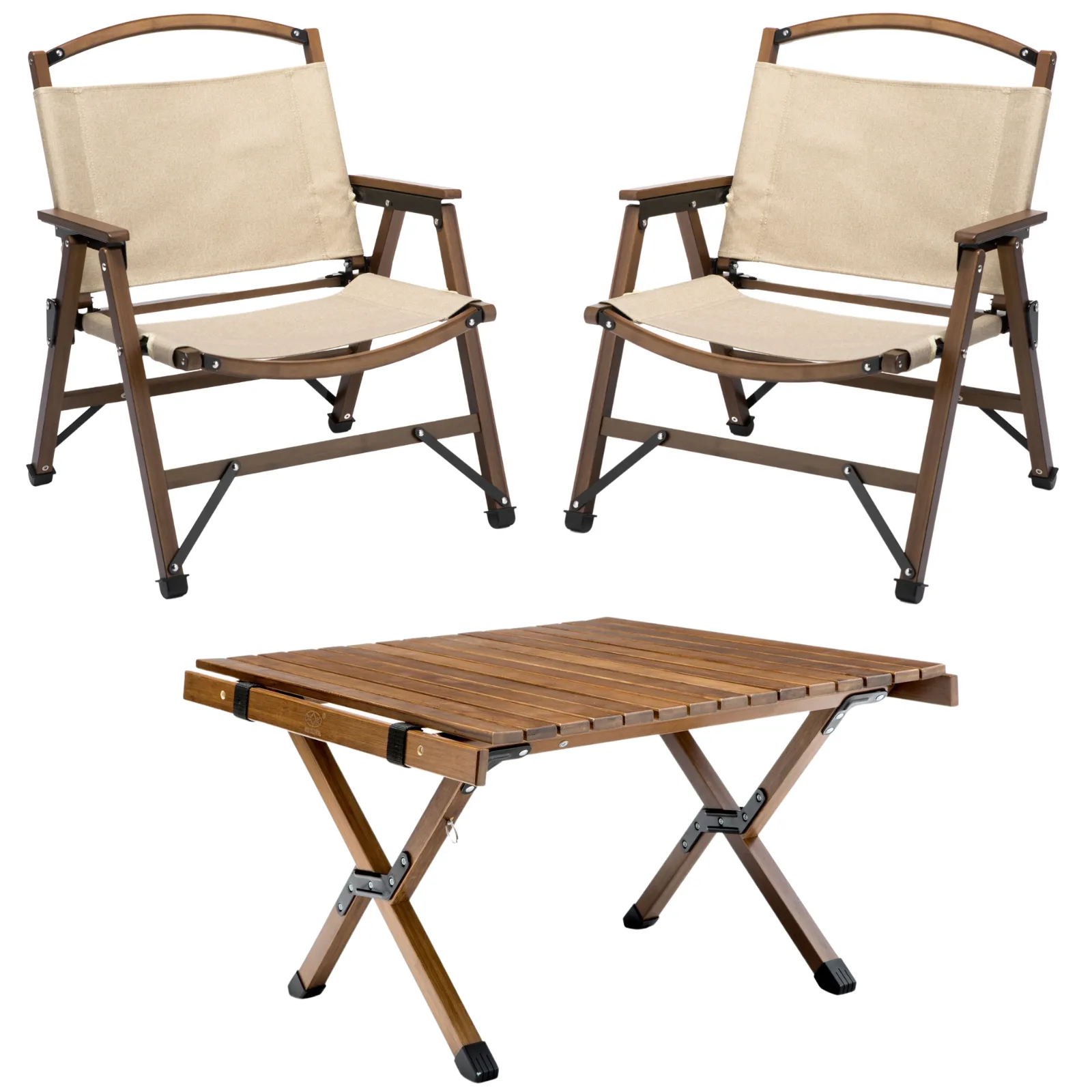 Bamboo Foldable Camping Table   2 Chairs Travel Kit