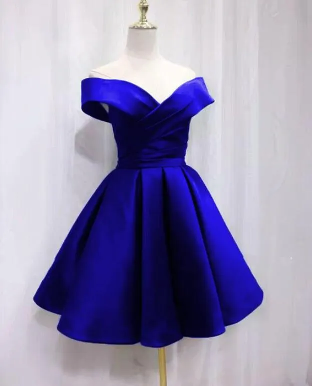 Beautiful Satin Off Shoulder Lace-up Knee Length Bridesmaid Dress , Short Homecoming Dress
