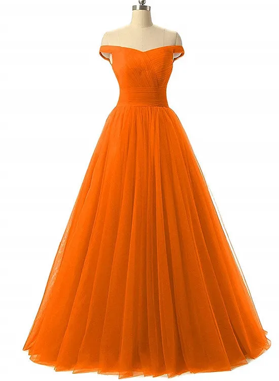 Beautiful Tulle Off Shoulder Party Dress, Lace-up Long Junior Prom Dress