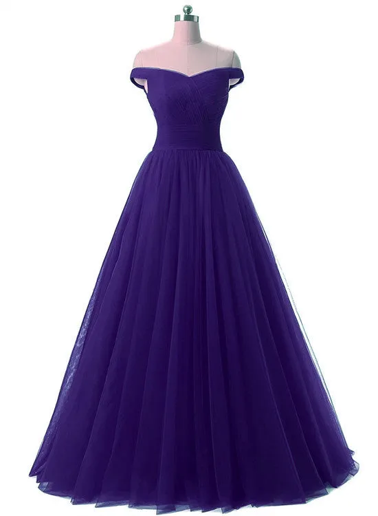 Beautiful Tulle Off Shoulder Party Dress, Lace-up Long Junior Prom Dress