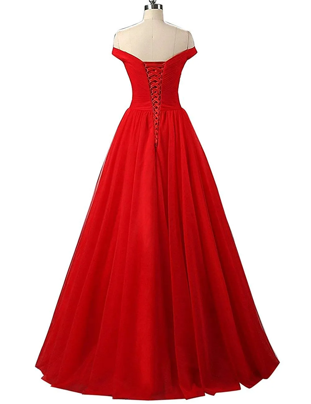 Beautiful Tulle Off Shoulder Party Dress, Lace-up Long Junior Prom Dress