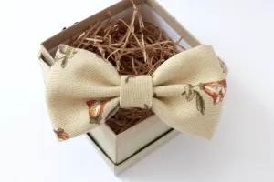 Beige and Orange Floral Bow Tie