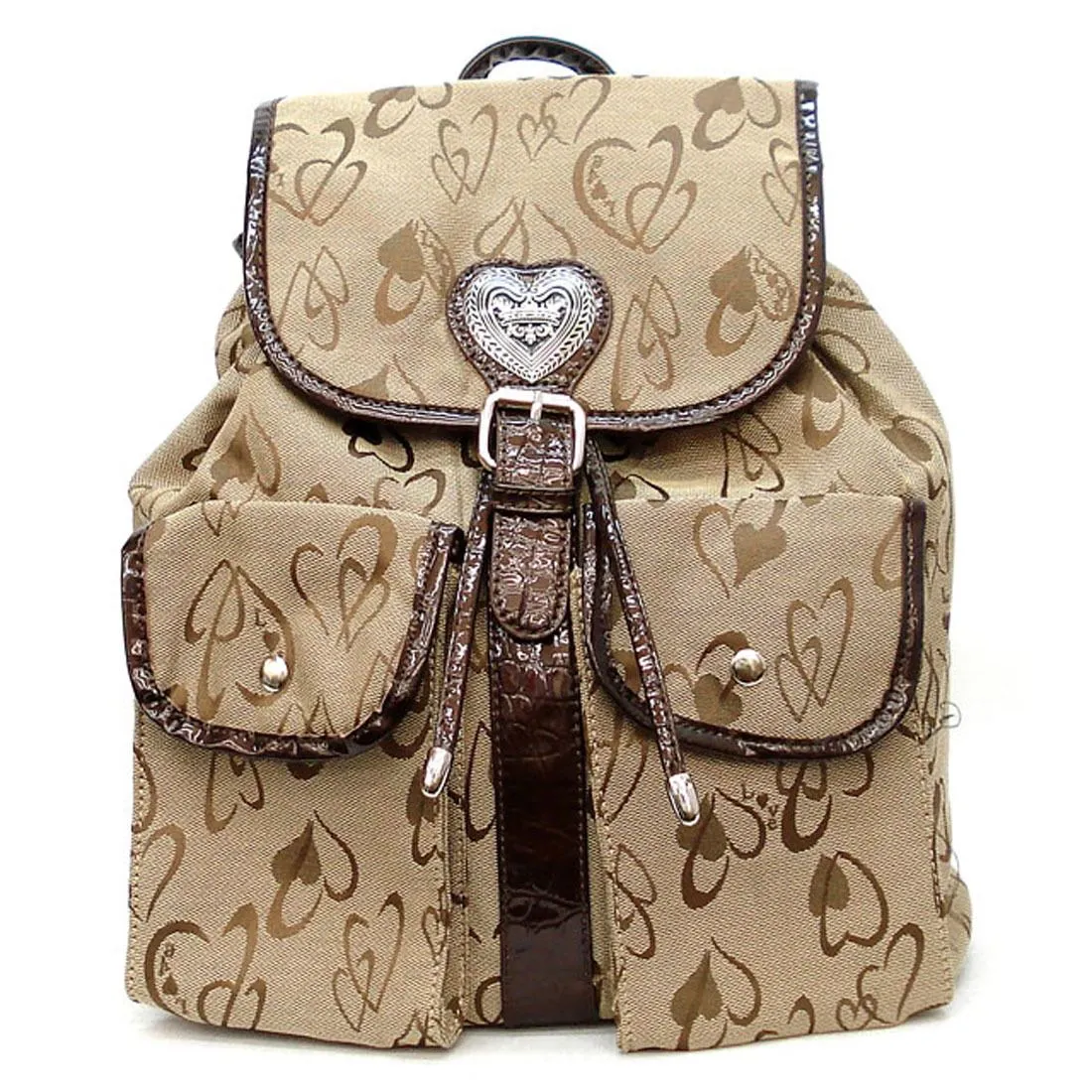 beige Canvas heart signature backpack Bag khaki taupe pockets Diophy