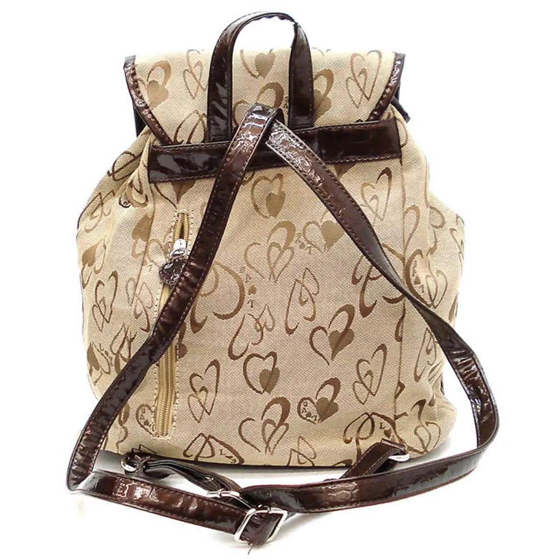 beige Canvas heart signature backpack Bag khaki taupe pockets Diophy
