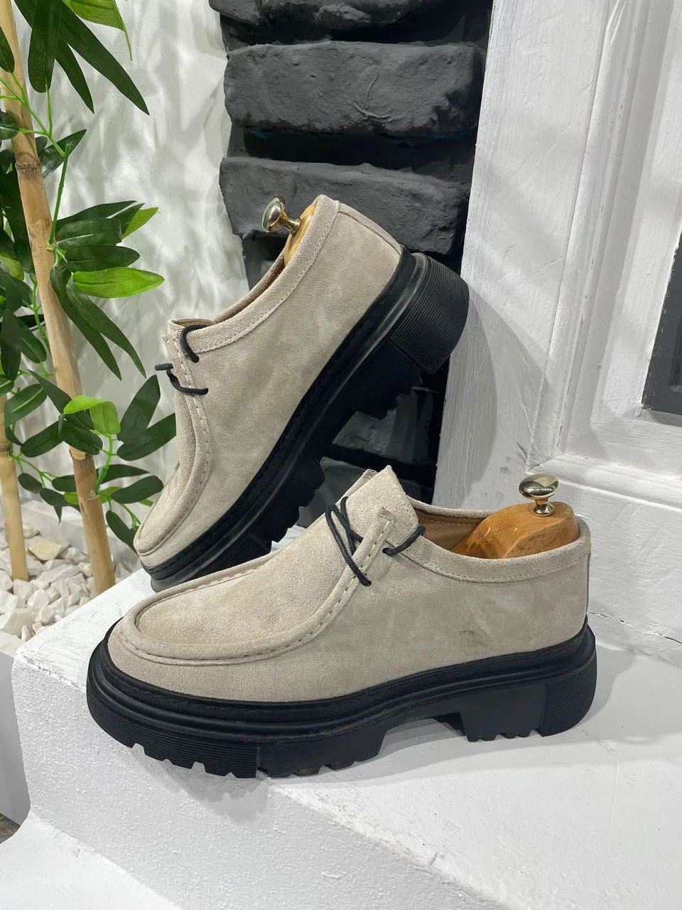 Beige Suede Casual High Sole Shoes