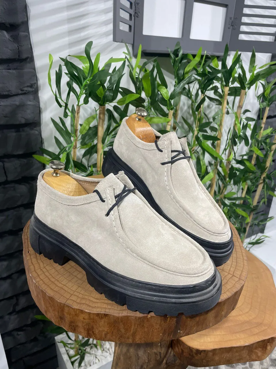 Beige Suede Casual High Sole Shoes