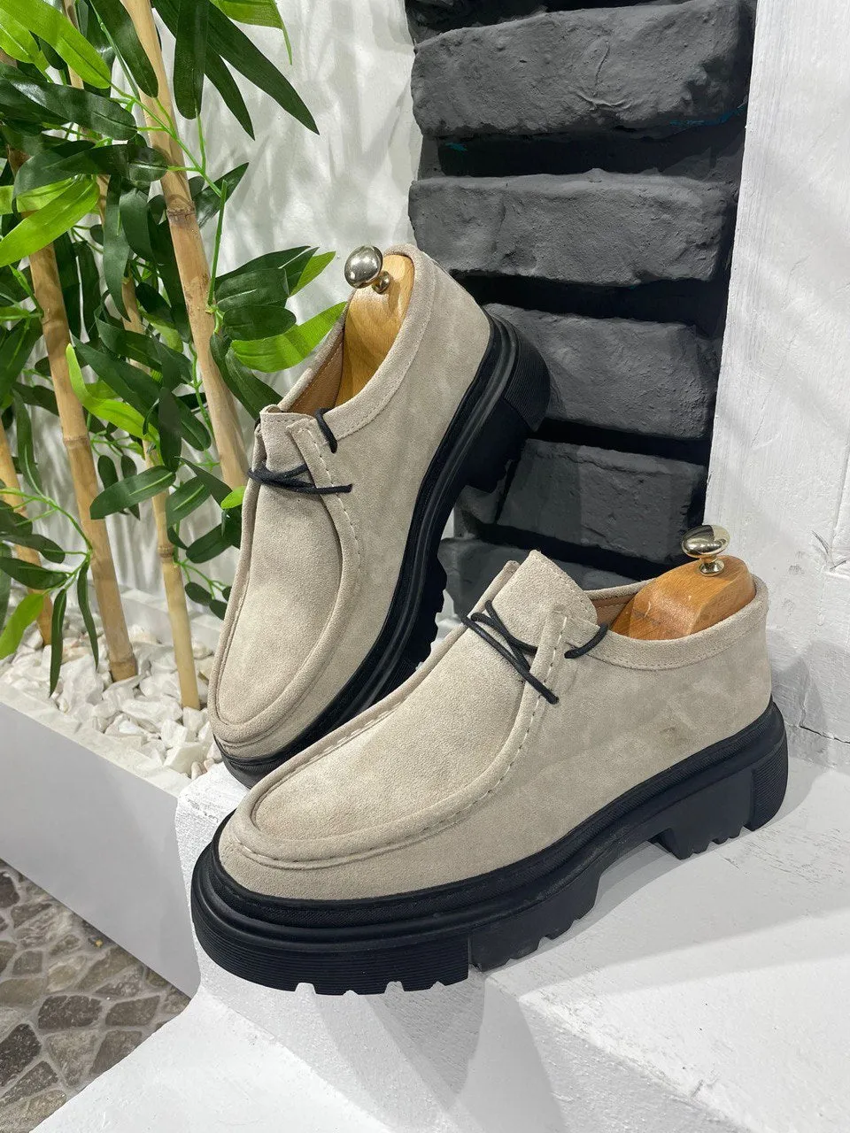Beige Suede Casual High Sole Shoes