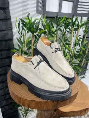 Beige Suede Casual High Sole Shoes