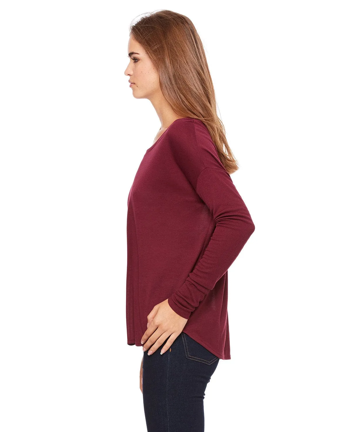 Bella Canvas Ladies Flowy Long Sleeve T-Shirt with 2x1 Sleeves