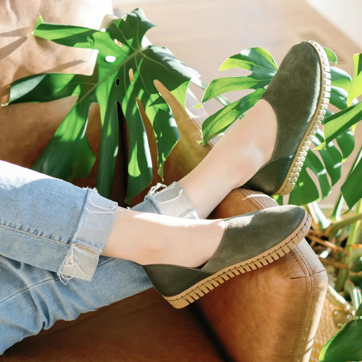 BENDY Loden olive green flat shoes - Italian leather