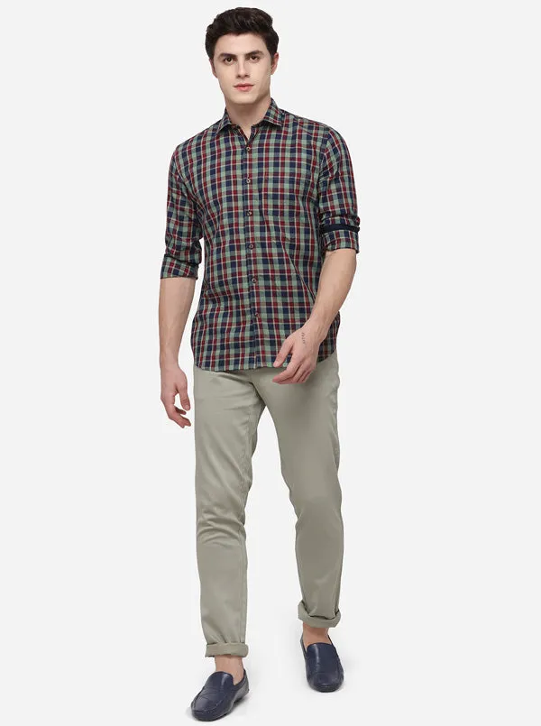 Blue & Green Tailored Fit Checked Casual Shirt | JadeBlue