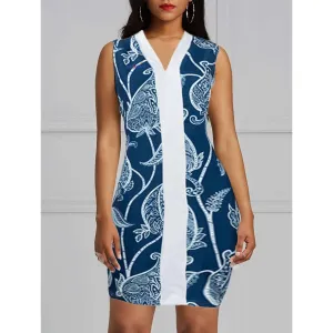 Body Contouring Sleeveless Long Polo Top - White & Blue