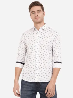 Bright White Printed Slim Fit Semi Casual Shirt | Greenfibre