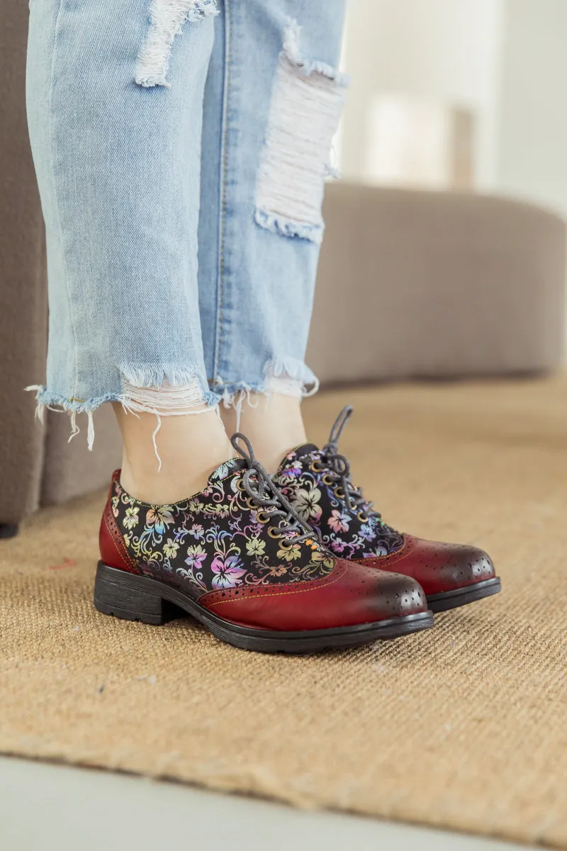 Brown Floral Print Leather Brogues Oxford