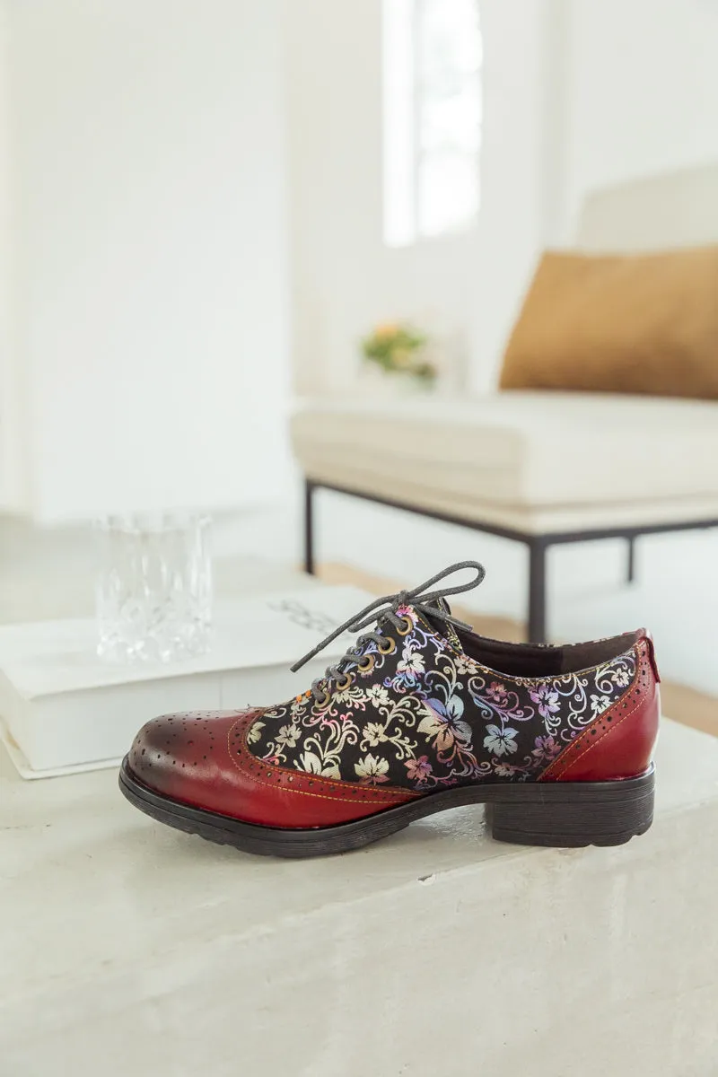 Brown Floral Print Leather Brogues Oxford