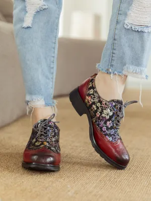 Brown Floral Print Leather Brogues Oxford