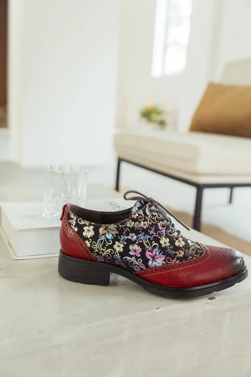 Brown Floral Print Leather Brogues Oxford