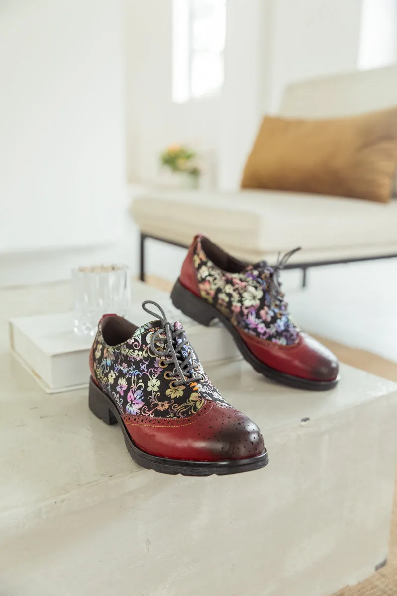 Brown Floral Print Leather Brogues Oxford