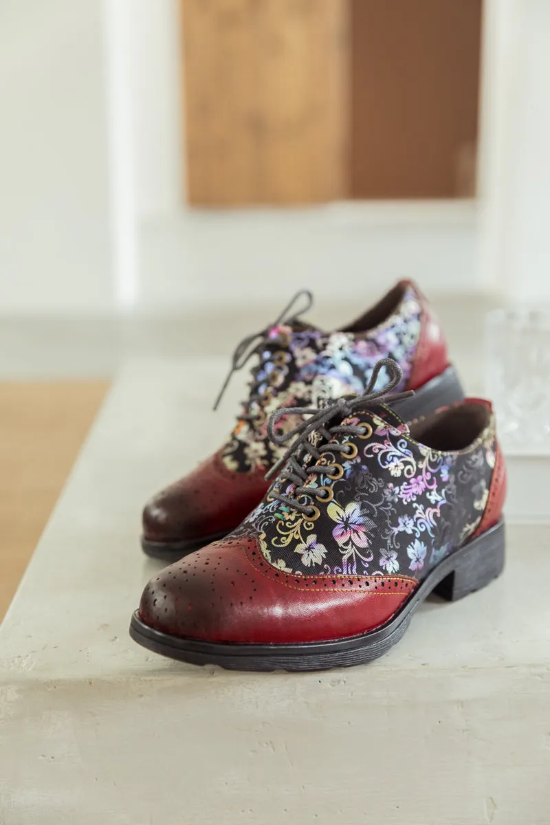 Brown Floral Print Leather Brogues Oxford