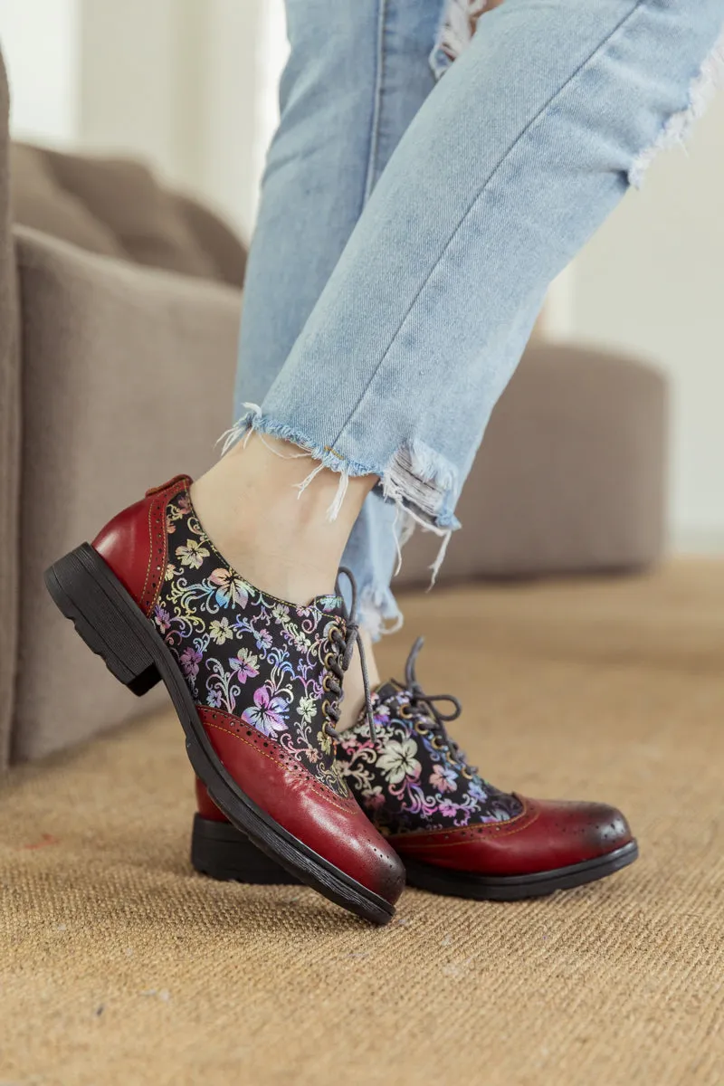 Brown Floral Print Leather Brogues Oxford