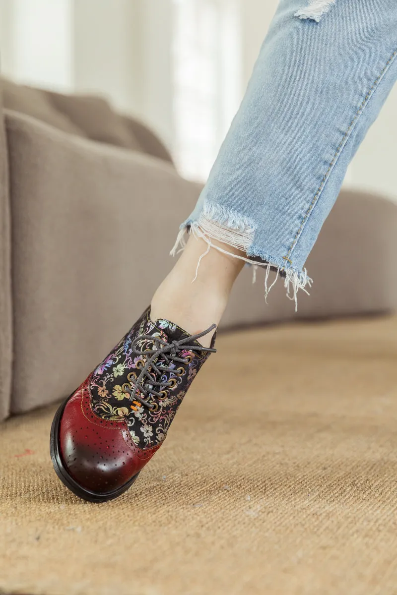 Brown Floral Print Leather Brogues Oxford
