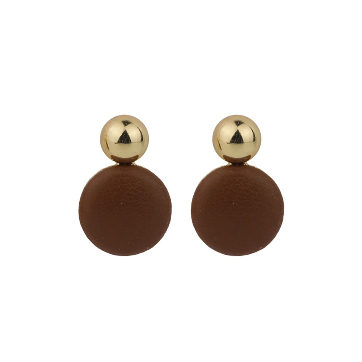 Brown Man-Made Leather & 18K Gold-Plated Round Drop Earrings