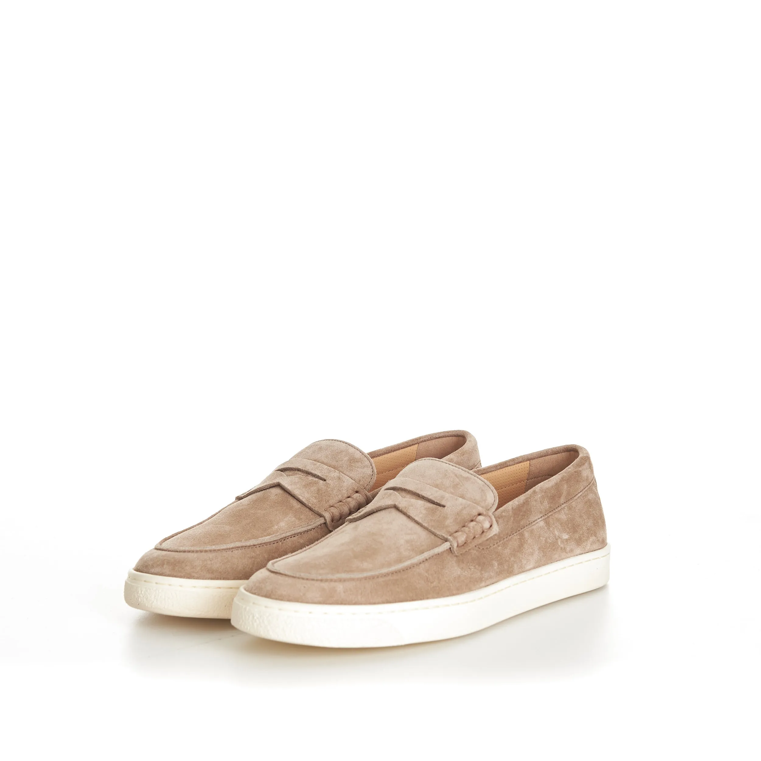 Brown Suede Loafer Sneakers With Natural Rubber Sole