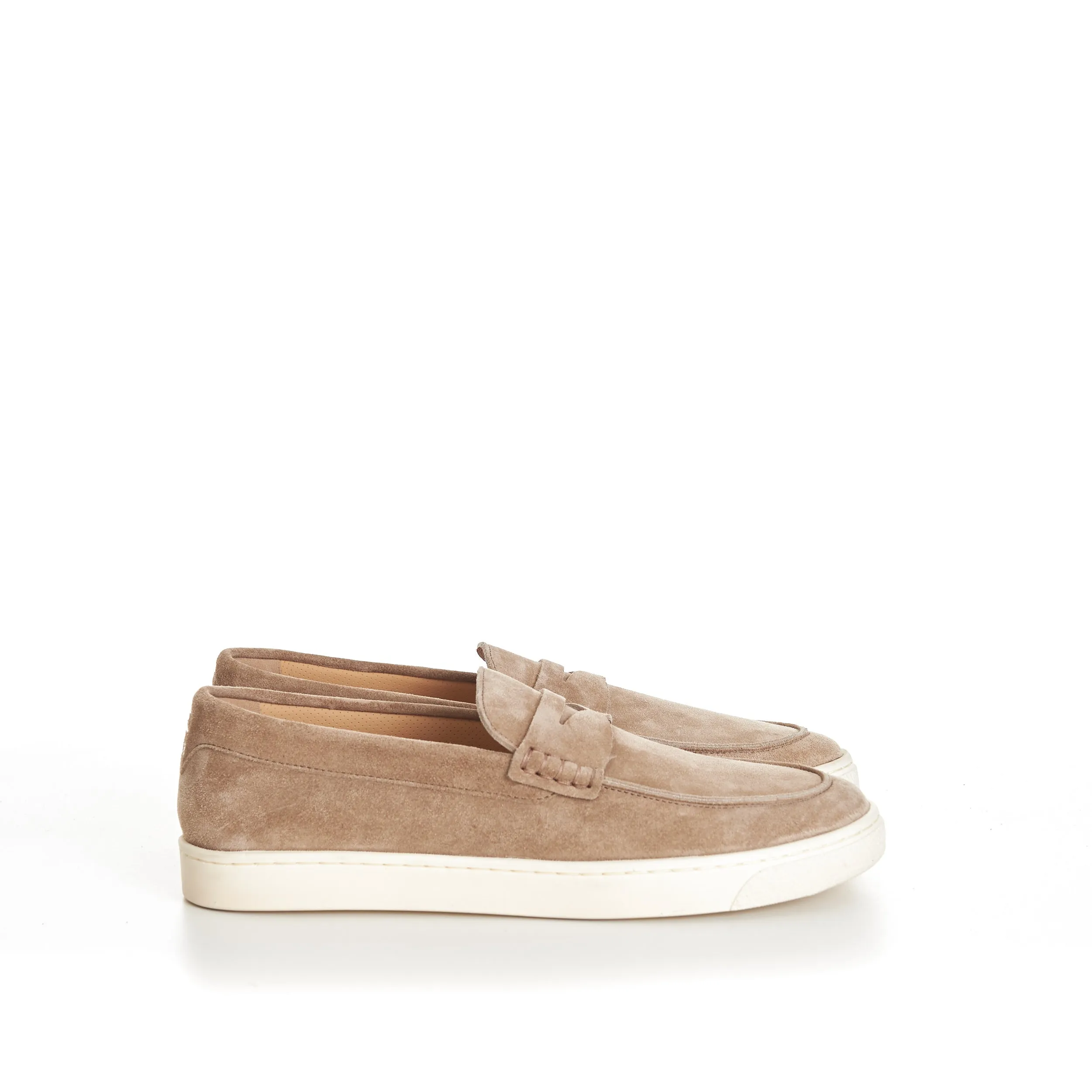 Brown Suede Loafer Sneakers With Natural Rubber Sole