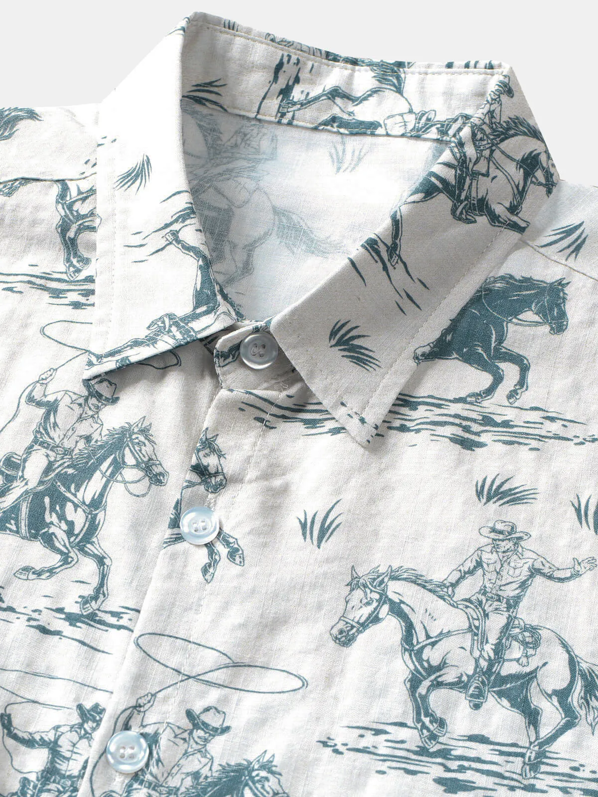Bundle Of 2 | Men's Horse Print Cowboy Button Up Holiday Short Sleeve Shirts