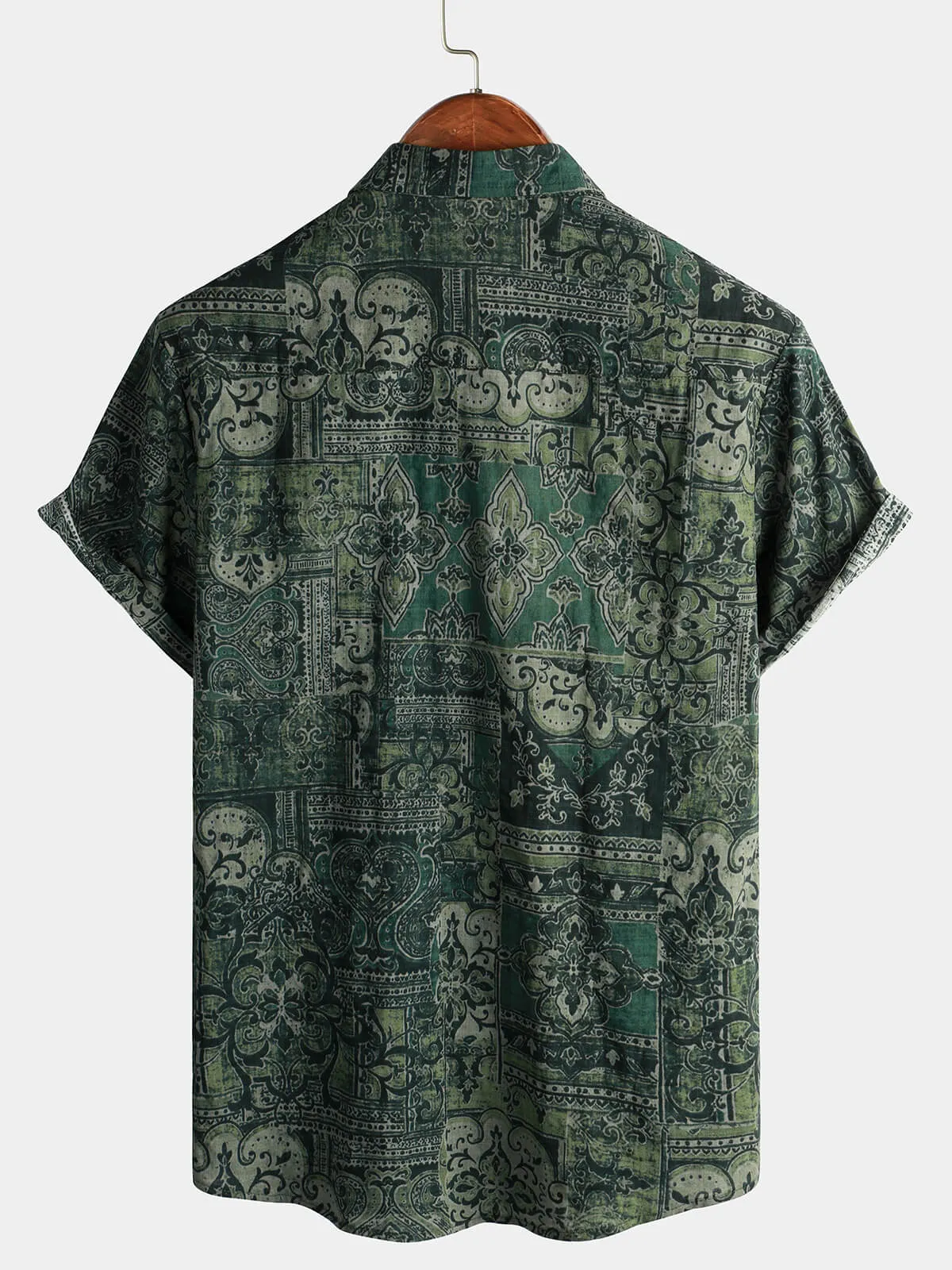 Bundle Of 2 | Men's Retro Print Cotton Button Up Vintage Holiday Short Sleeve Shirts