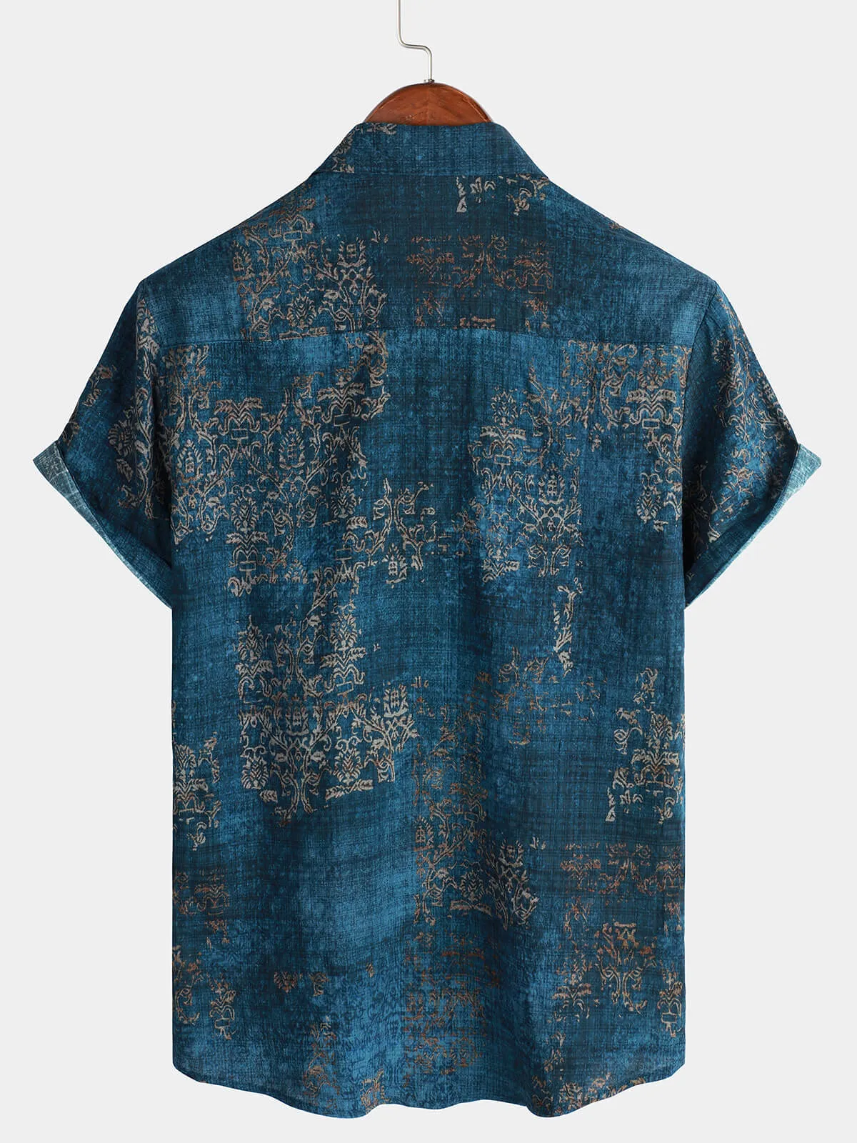 Bundle Of 2 | Men's Retro Print Cotton Button Up Vintage Holiday Short Sleeve Shirts