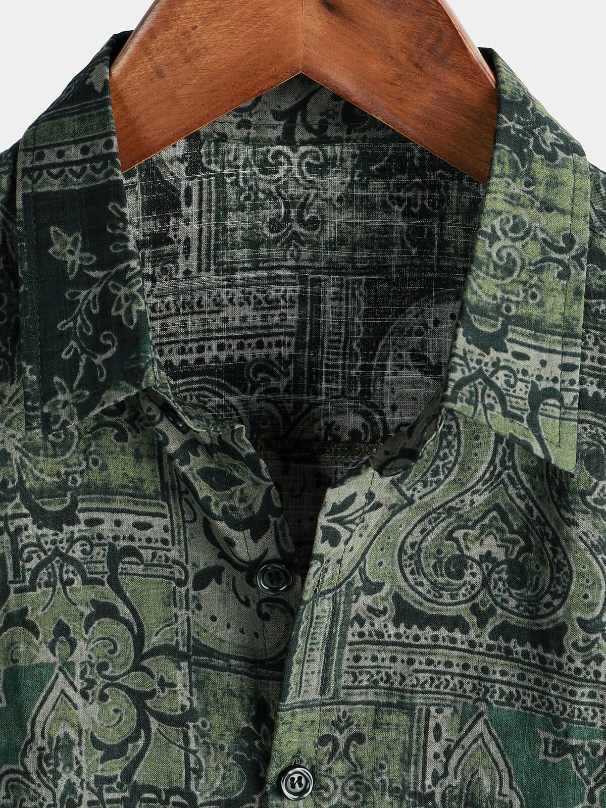 Bundle Of 2 | Men's Retro Print Cotton Button Up Vintage Holiday Short Sleeve Shirts