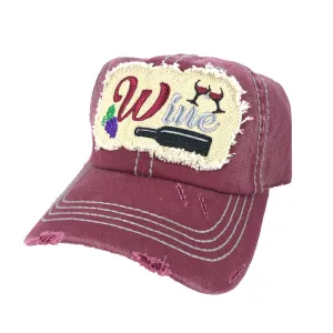 Burgundy Washed Distressed "Wine" Hat
