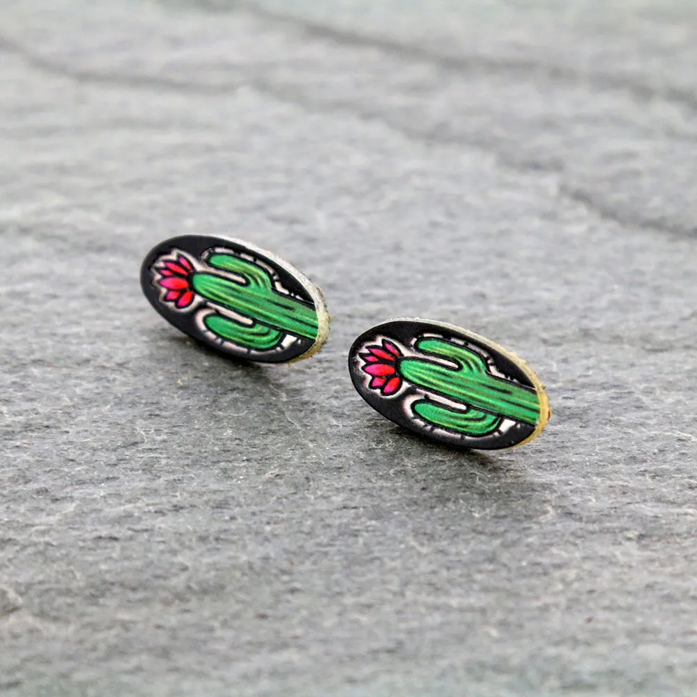 Cactus Oval Stud Earrings