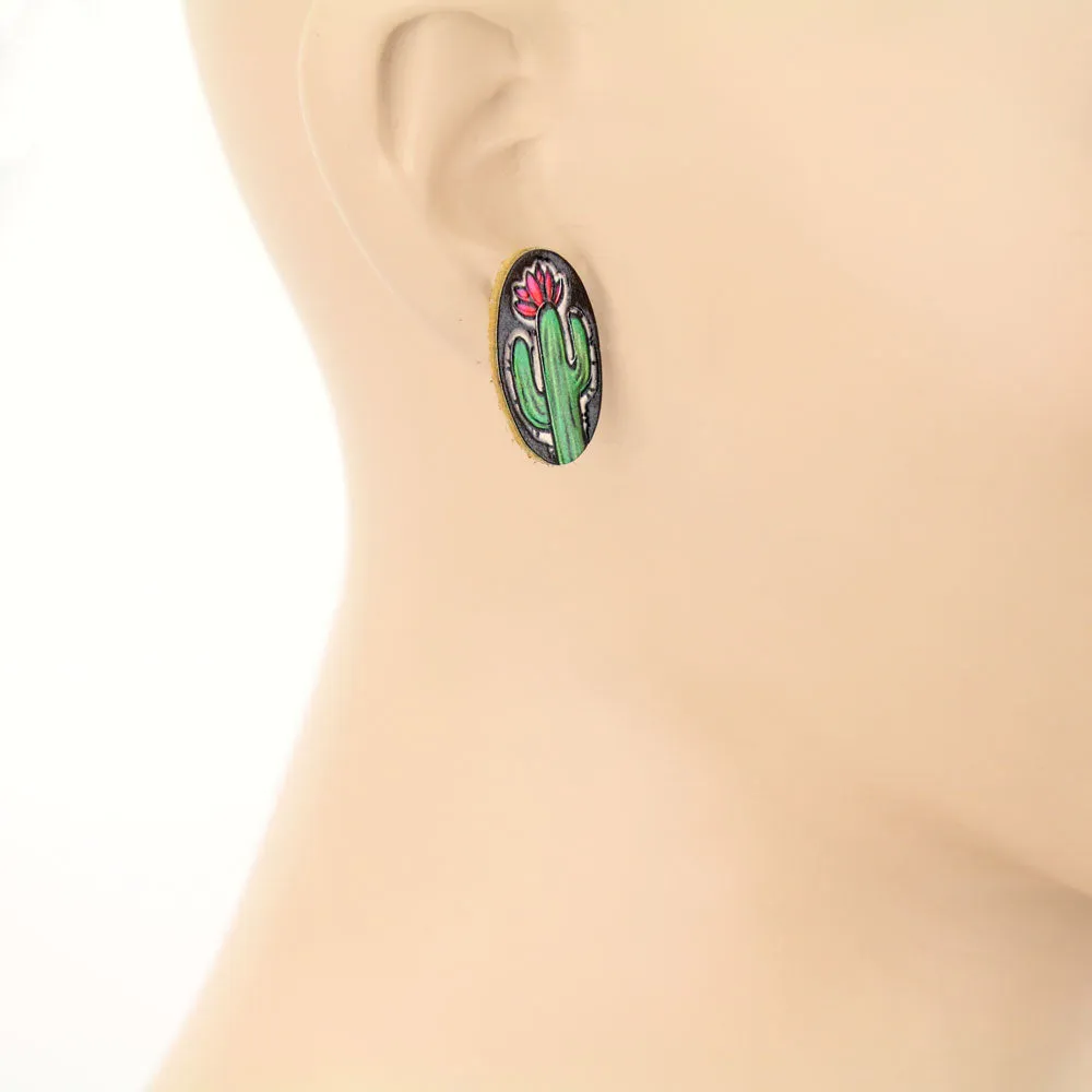 Cactus Oval Stud Earrings