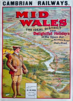 Cambrian Railways Mid Wales River Vintage Golf Poster