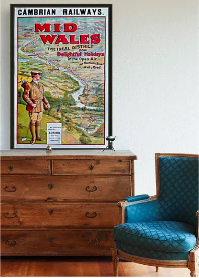 Cambrian Railways Mid Wales River Vintage Golf Poster
