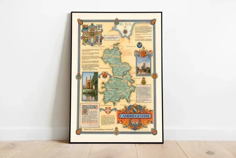 Cambridgeshire Map Poster Print| Vintage Map Wall Art