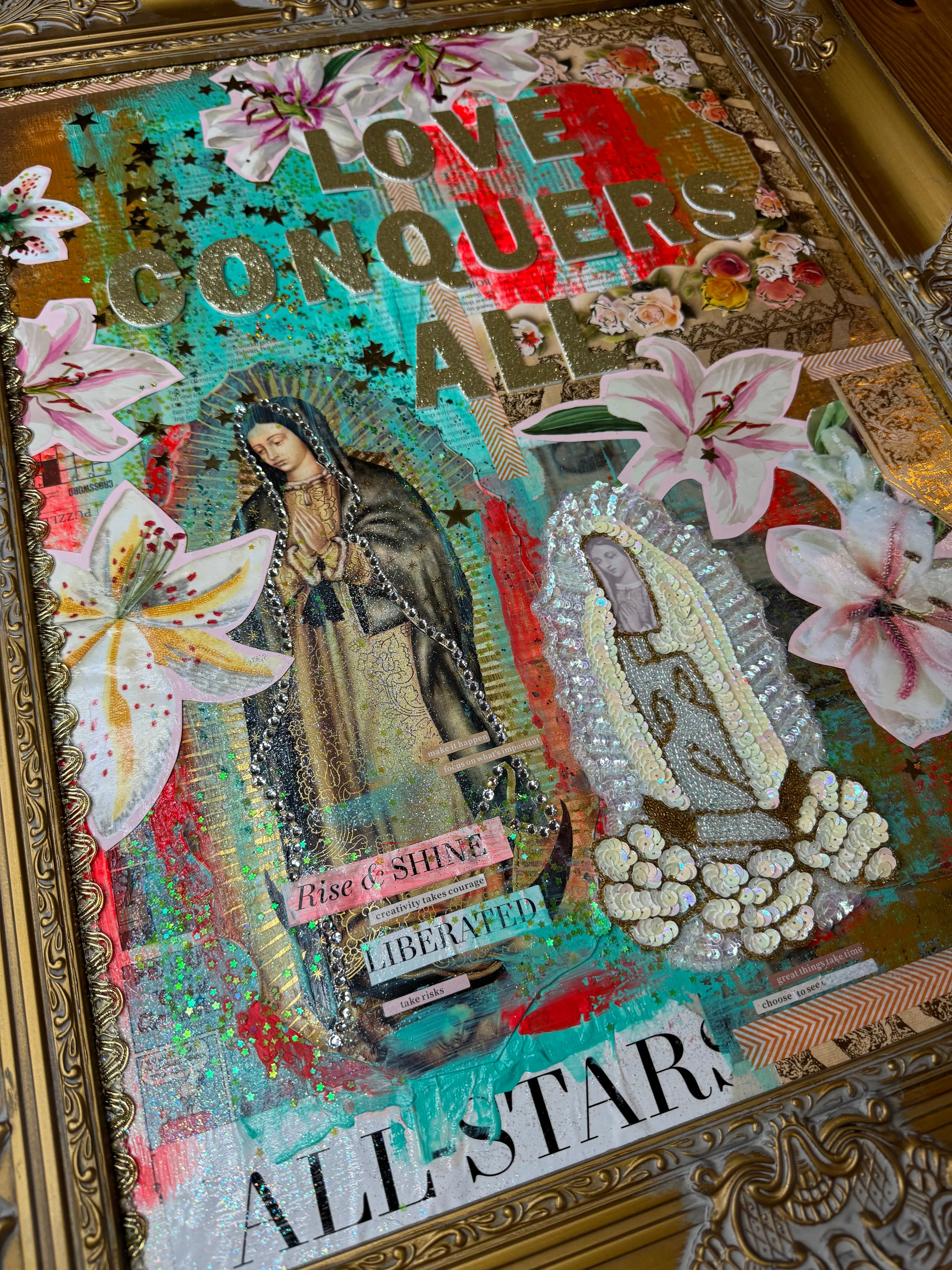 Canvas Guadalupana Collage Art Love Conquers ALL