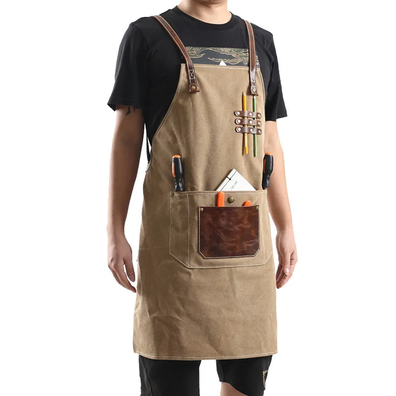 Canvas With Leather Shop Apron Durable Work Apron Craftsman Apron Studio Apron Unisex Apron Adjustable Apron FX888055