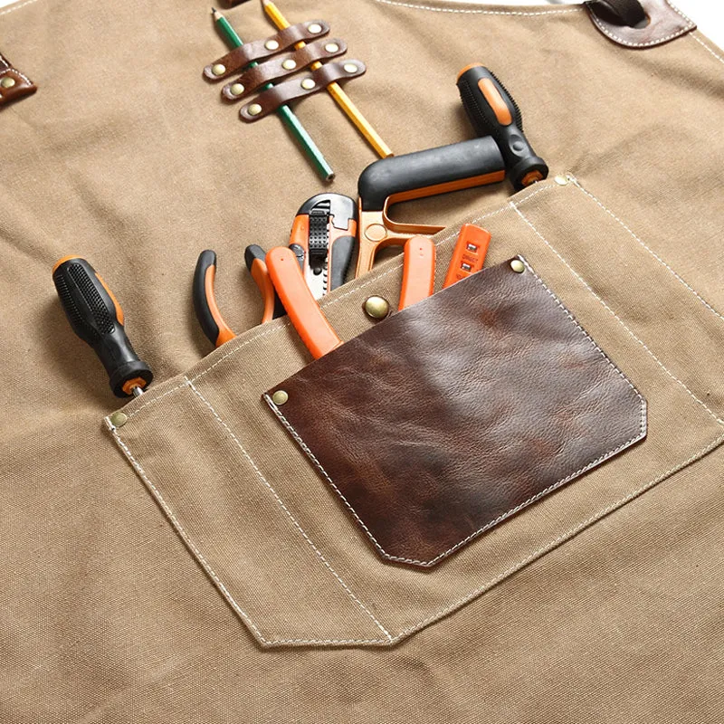 Canvas With Leather Shop Apron Durable Work Apron Craftsman Apron Studio Apron Unisex Apron Adjustable Apron FX888055