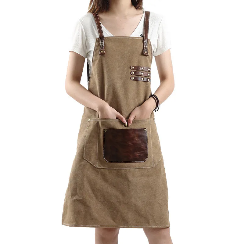 Canvas With Leather Shop Apron Durable Work Apron Craftsman Apron Studio Apron Unisex Apron Adjustable Apron FX888055