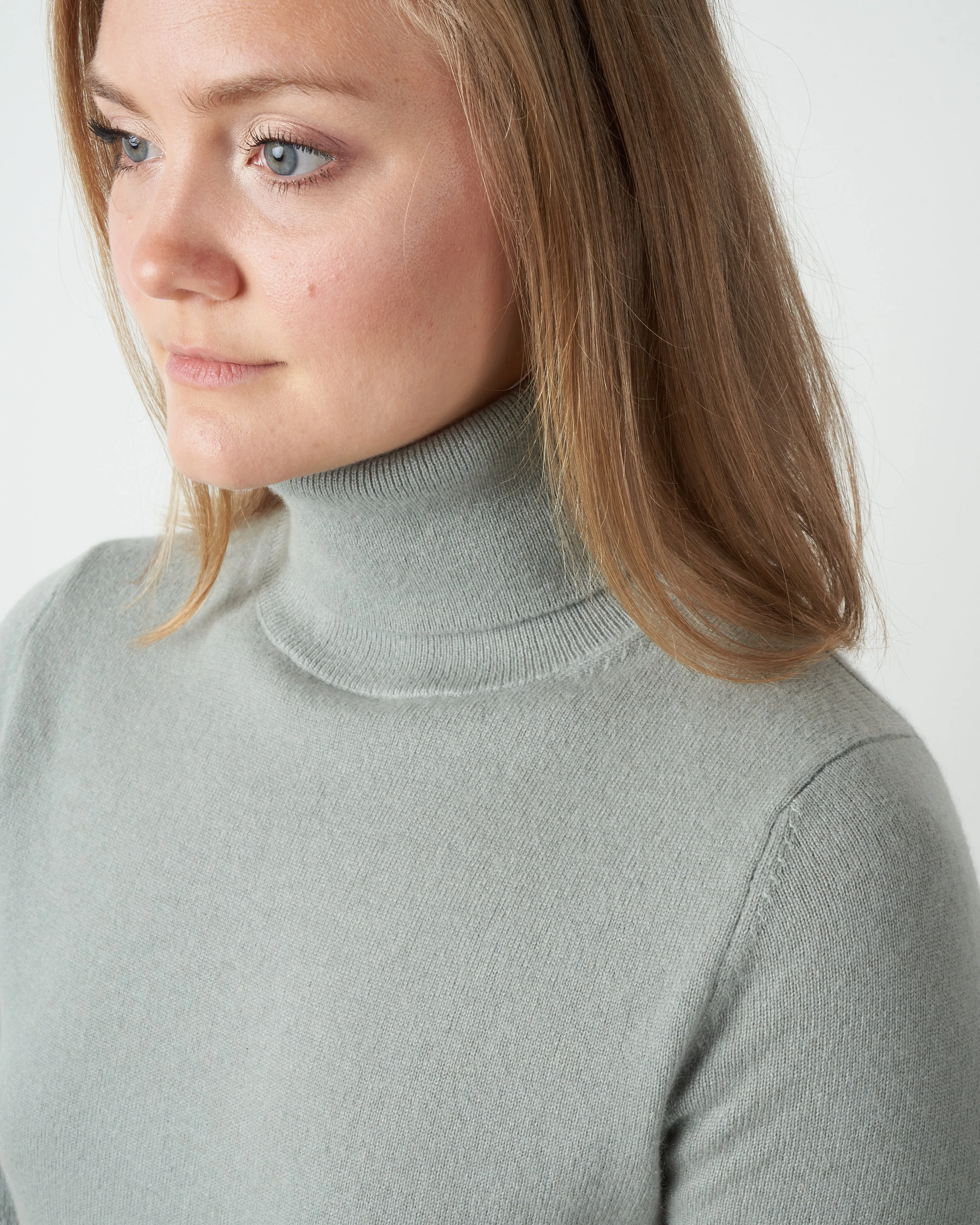 cashmere elbow sleeve turtle - platino green