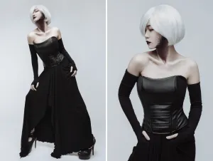 Casual gothic black long viscose skirt and leather corset