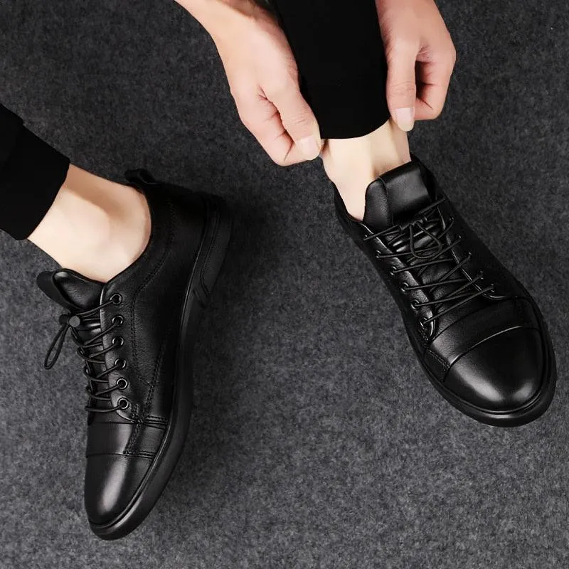 Casual Leather Shoes Male Lace-Up Genuine Leather Flats
