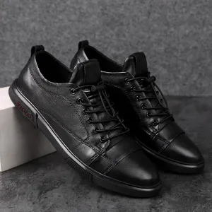 Casual Leather Shoes Male Lace-Up Genuine Leather Flats