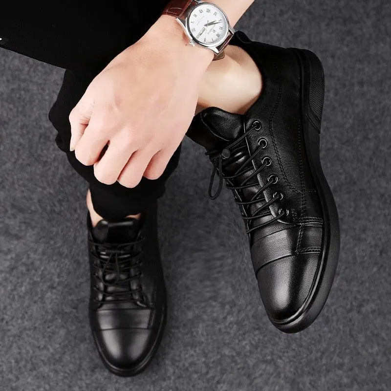 Casual Leather Shoes Male Lace-Up Genuine Leather Flats