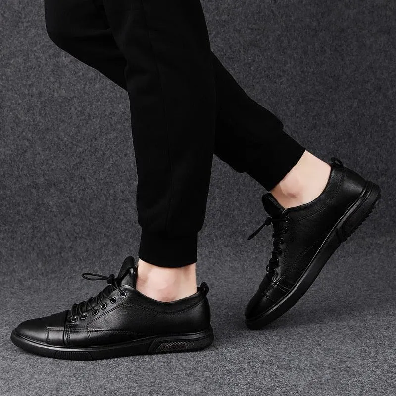 Casual Leather Shoes Male Lace-Up Genuine Leather Flats
