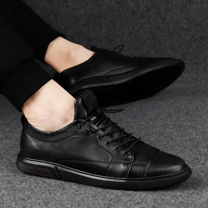 Casual Leather Shoes Male Lace-Up Genuine Leather Flats